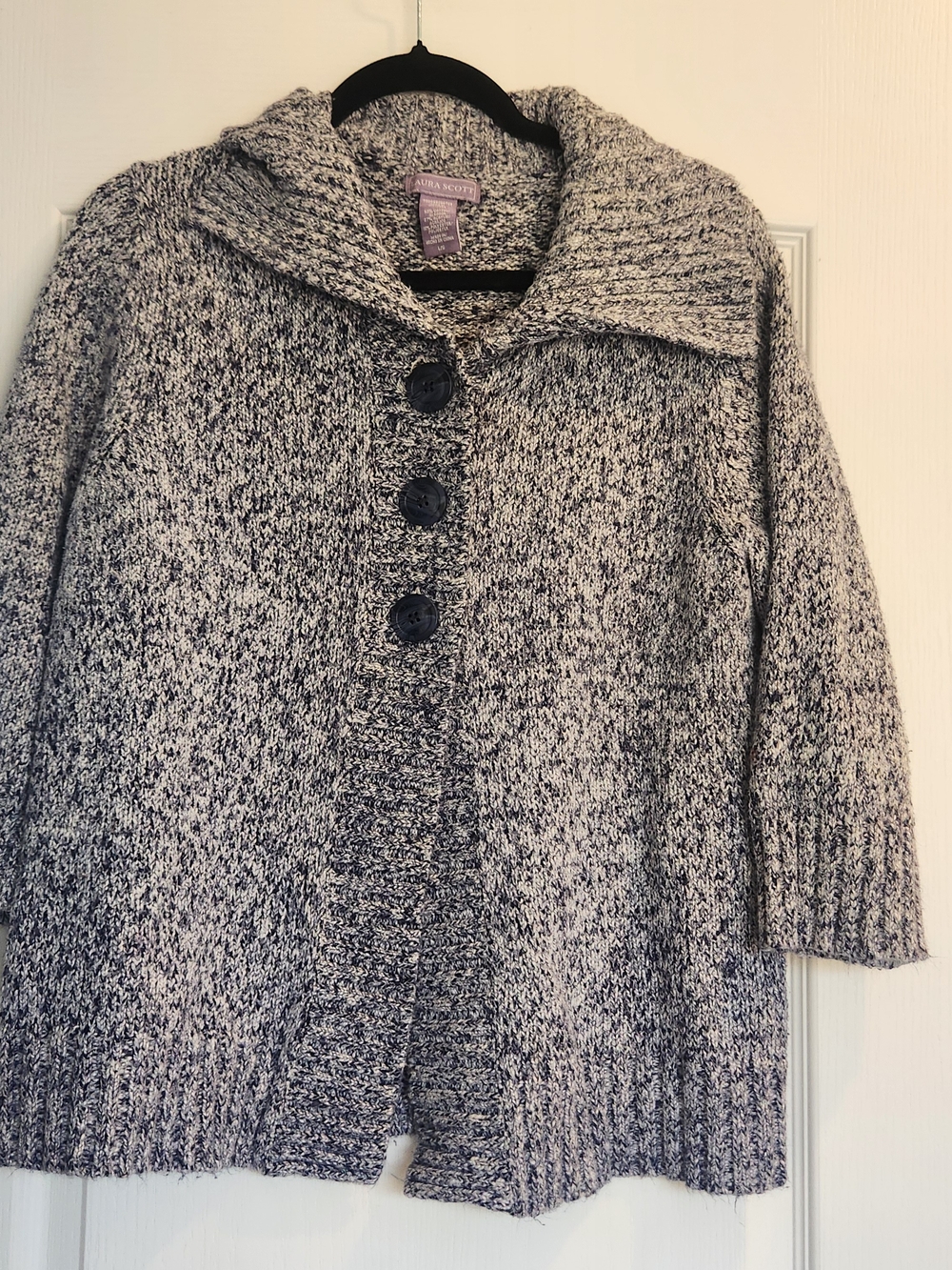 Laura Scott Black and White Marled Button-Front Cardigan L Euc
